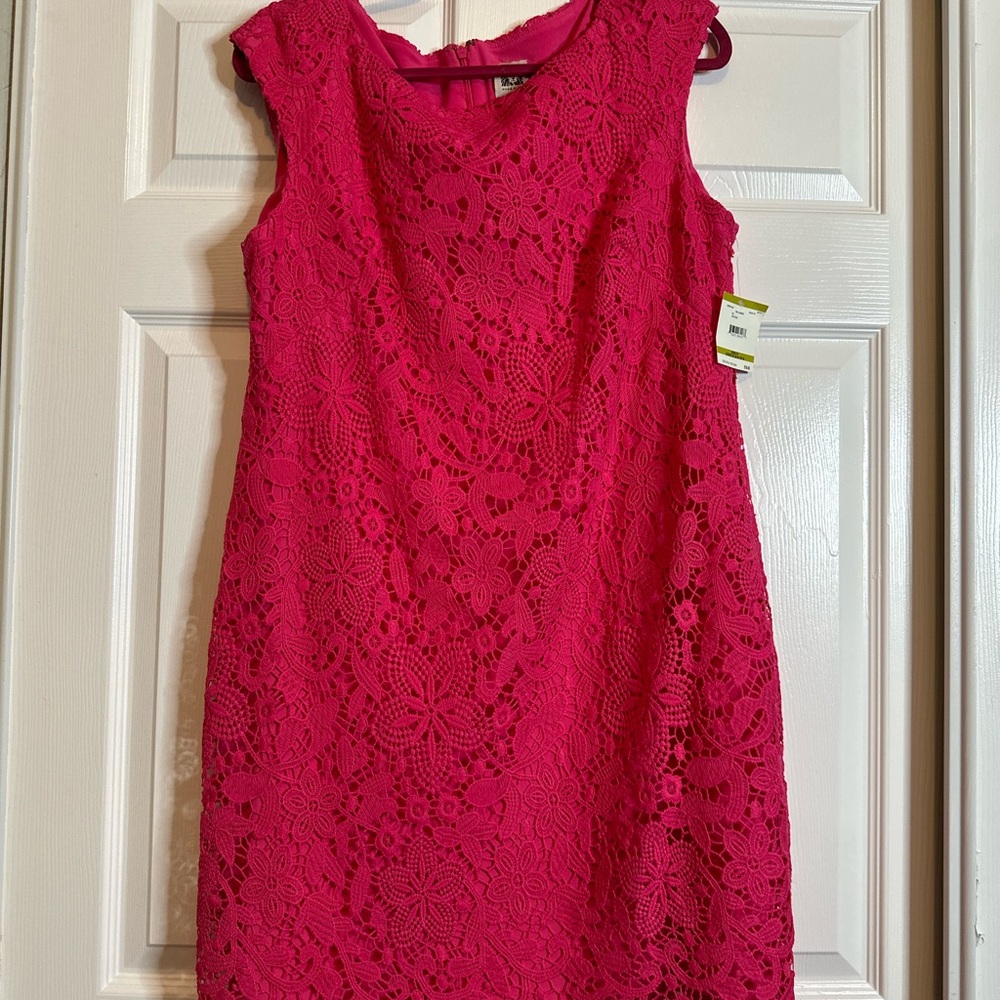 ANNE KLEIN Fuchsia Pink Lace Dress Sleeveless Size 14 New $139